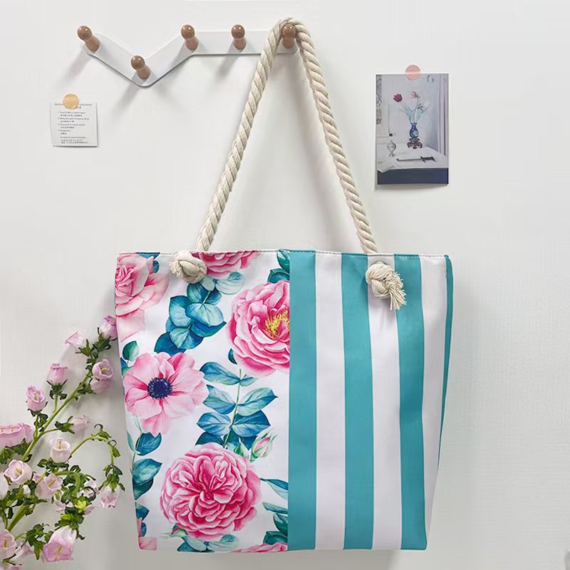 Strandtasche Flower Streifen