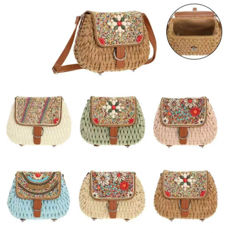 Umhängetasche Stroh Steine