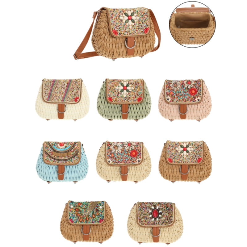 Umhängetasche Stroh Steine